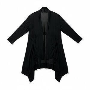 Cut Loose Mesh Knit Open Front Long Cardigan Sweater Black Womens XL